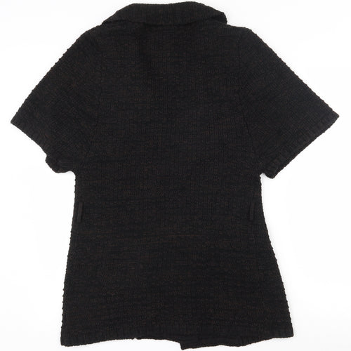 Peacocks Womens Black V-Neck  Acrylic Cardigan Jumper Size 10   - Belt loops, Belt not included