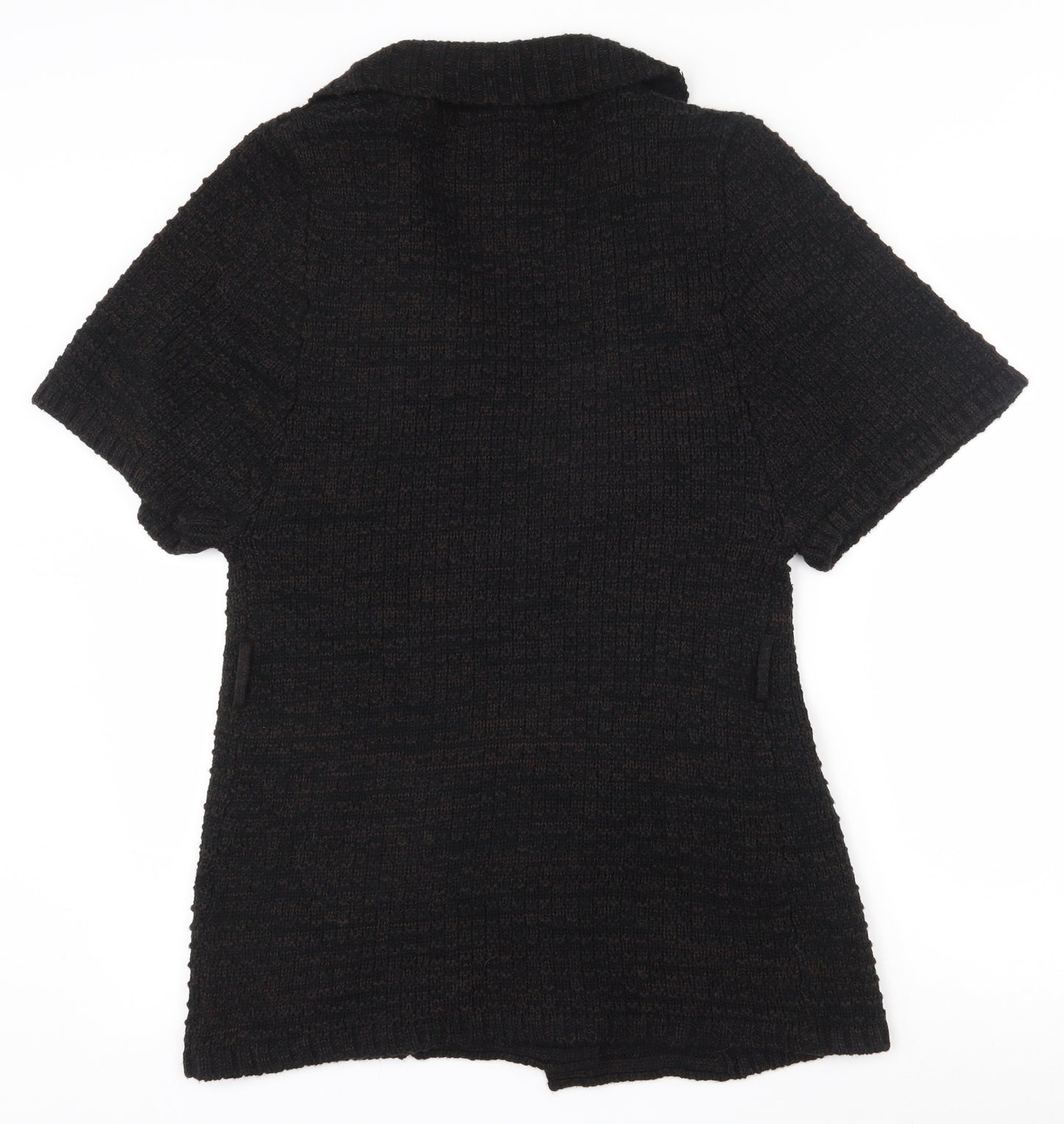 Peacocks Womens Black V-Neck  Acrylic Cardigan Jumper Size 10   - Belt loops, Belt not included