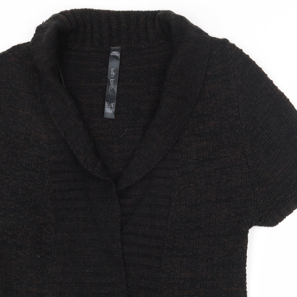 Peacocks Womens Black V-Neck  Acrylic Cardigan Jumper Size 10   - Belt loops, Belt not included