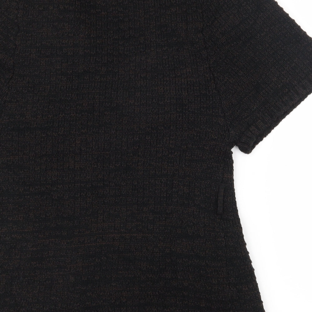 Peacocks Womens Black V-Neck  Acrylic Cardigan Jumper Size 10   - Belt loops, Belt not included
