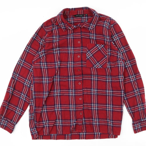 New Look  Womens Red Plaid 100% Cotton Basic Button-Up Size 12 Collared