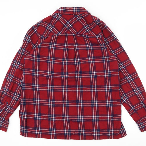 New Look  Womens Red Plaid 100% Cotton Basic Button-Up Size 12 Collared