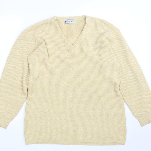 WICO Womens Yellow V-Neck  Acrylic Pullover Jumper Size M