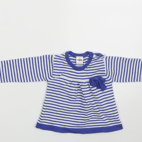Zara Girls Blue Striped Cotton Jumper Dress  Size 9-12 Months  Round Neck Button