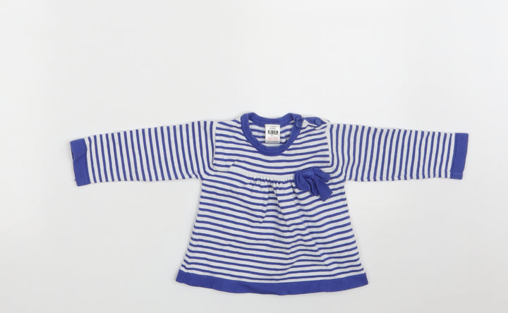 Zara Girls Blue Striped Cotton Jumper Dress Size 9-12 Months Round Neck Button