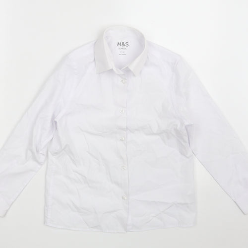 Marks and Spencer Girls White  Polyester Basic Button-Up Size 8-9 Years Collared Button - School wear