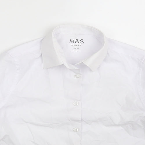 Marks and Spencer Girls White  Polyester Basic Button-Up Size 8-9 Years Collared Button - School wear