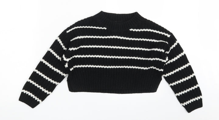 New Look Girls Black Round Neck Striped Acrylic Pullover Jumper Size 9 Years   - Cropped