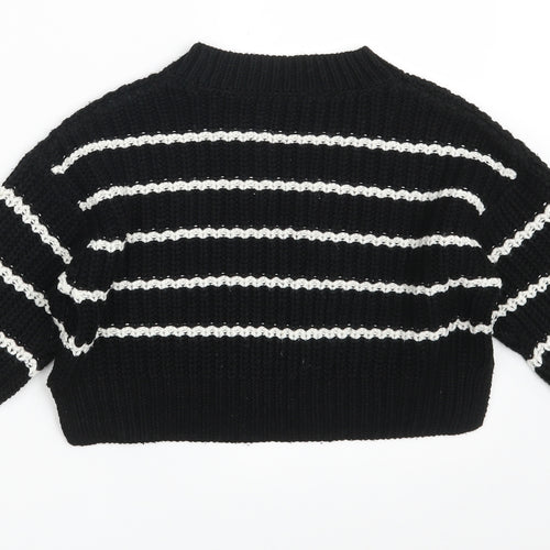 New Look Girls Black Round Neck Striped Acrylic Pullover Jumper Size 9 Years   - Cropped
