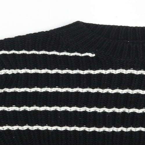 New Look Girls Black Round Neck Striped Acrylic Pullover Jumper Size 9 Years   - Cropped