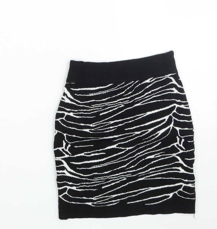 Amisu Girls Black Animal Print Viscose Mini Skirt Size XS Regular