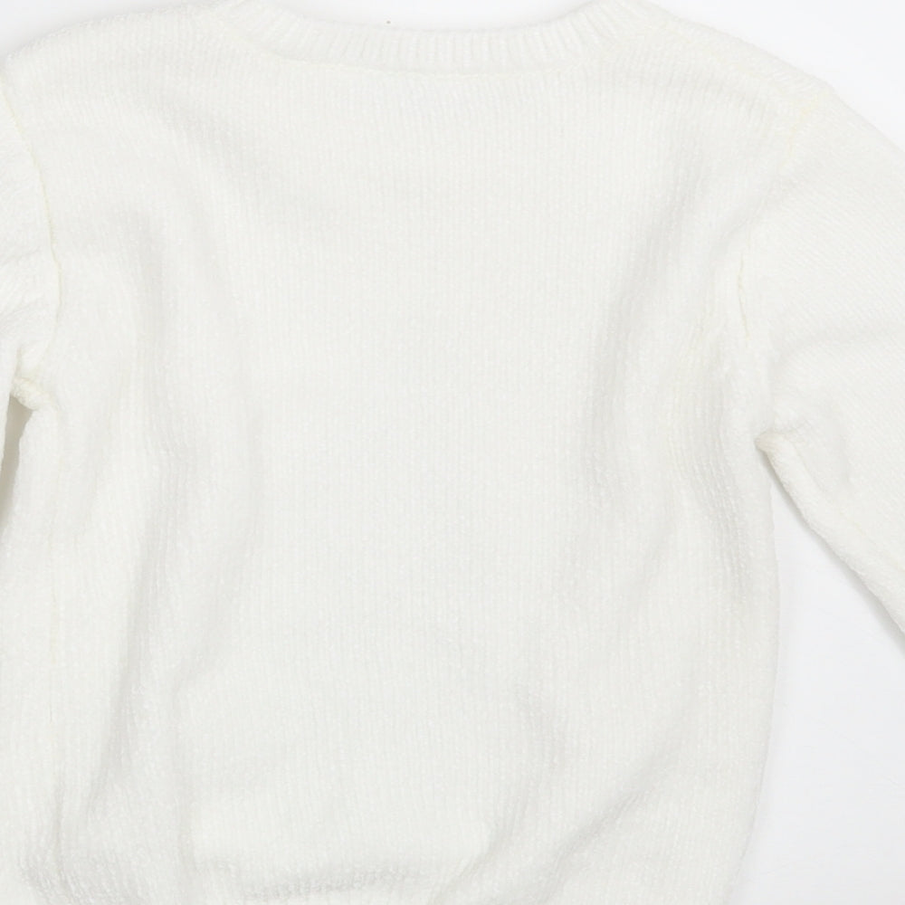 Primark Girls White Round Neck  100% Polyester Pullover Jumper Size 7-8 Years   - Christmas JUMPER