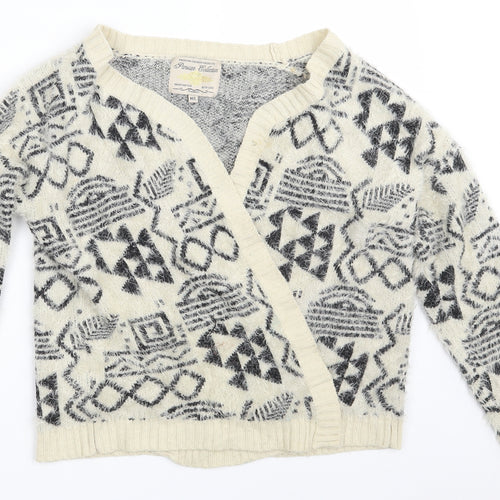 Parisian Collection  Womens Beige V-Neck Geometric Acrylic Wrap Jumper Size M   - Size M-L
