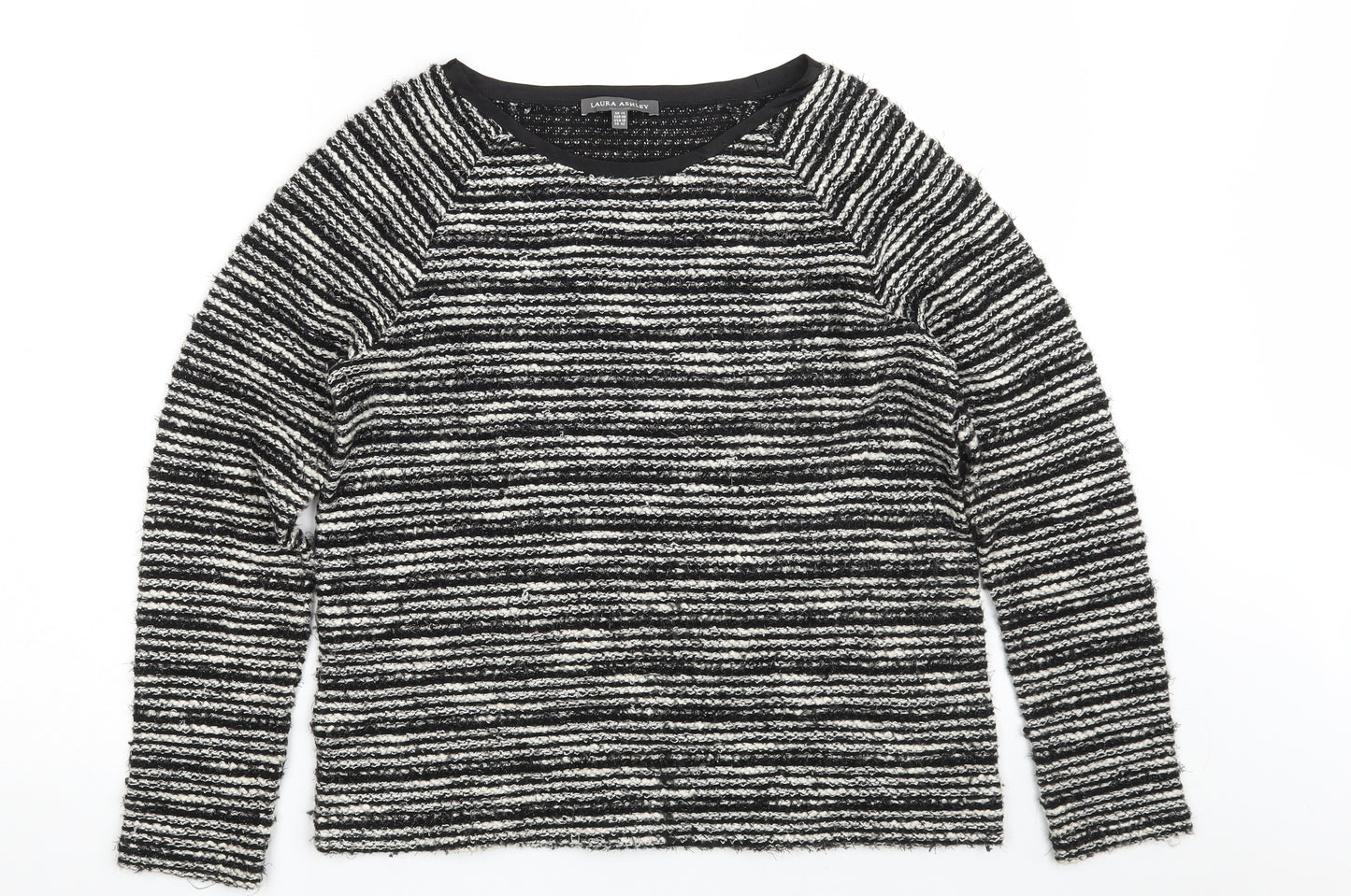 Laura Ashley Womens Black Boat Neck Striped Polyester Pullover Jumper Size 14