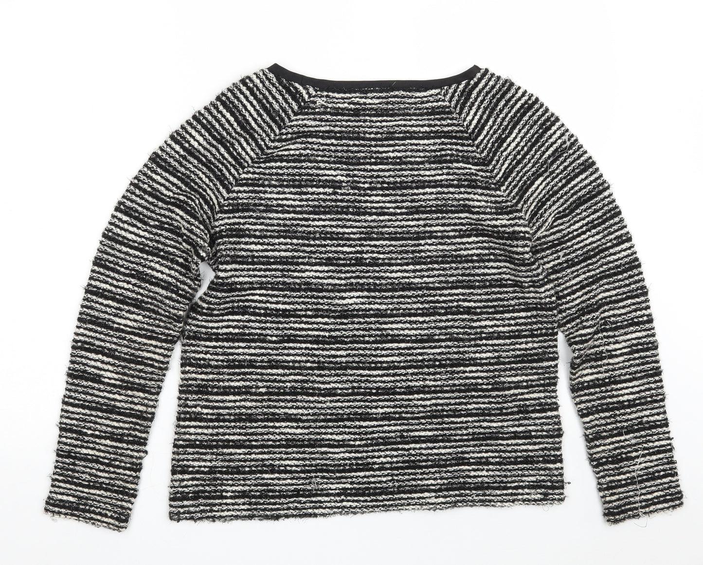 Laura Ashley Womens Black Boat Neck Striped Polyester Pullover Jumper Size 14
