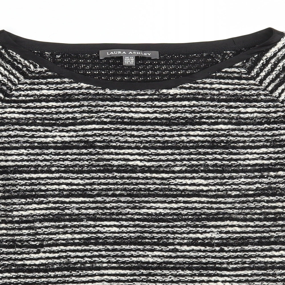 Laura Ashley Womens Black Boat Neck Striped Polyester Pullover Jumper Size 14