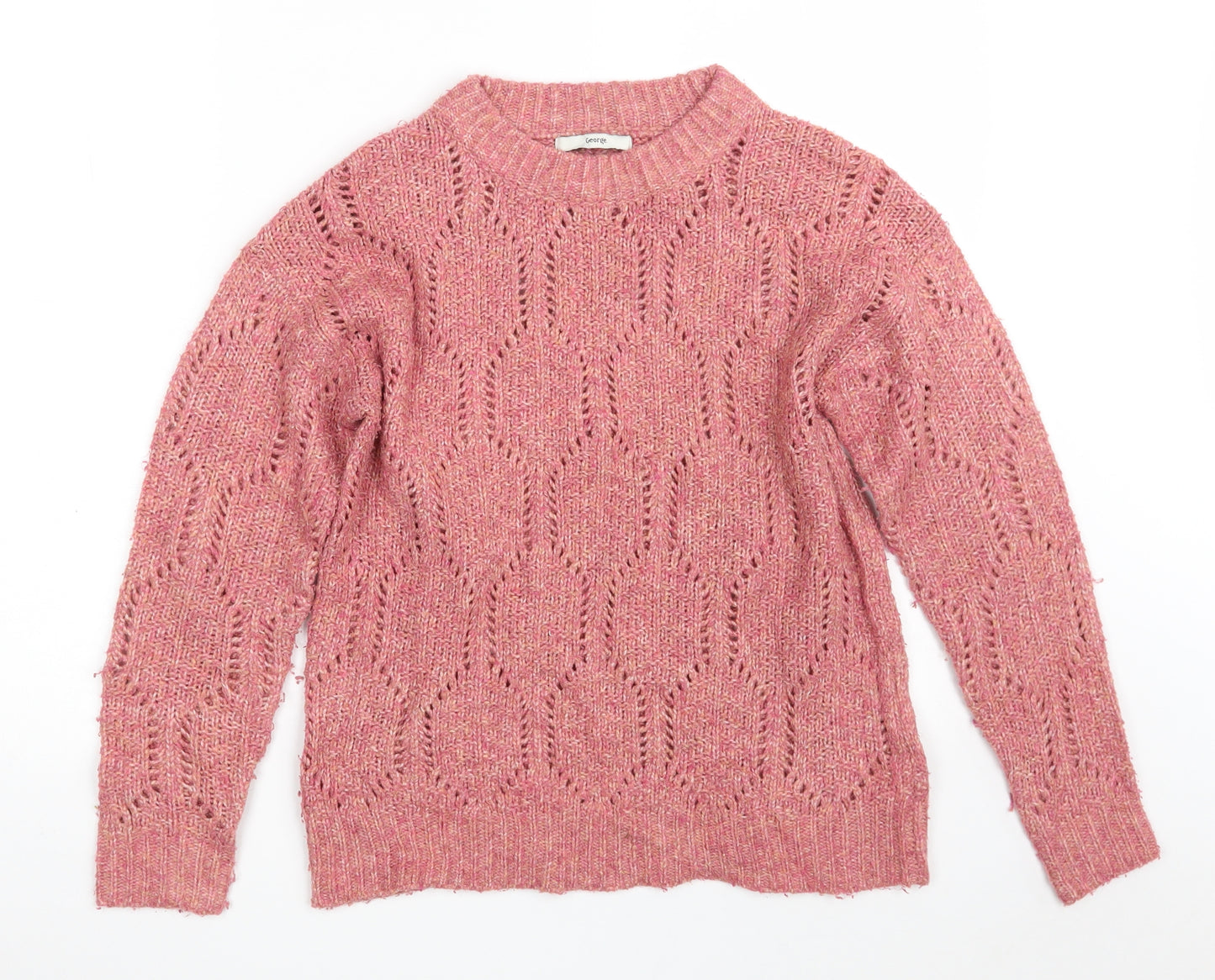 George Womens Pink Crew Neck  Acrylic Pullover Jumper Size S