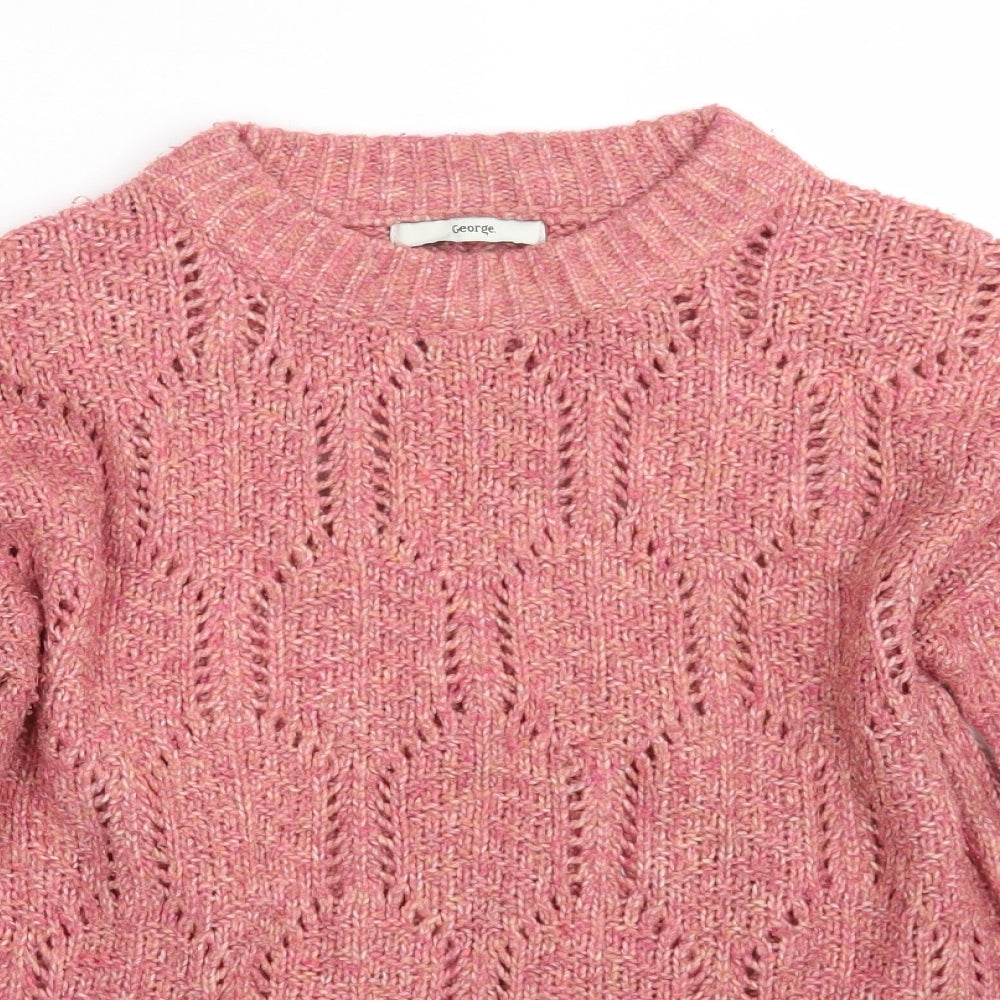 George Womens Pink Crew Neck  Acrylic Pullover Jumper Size S
