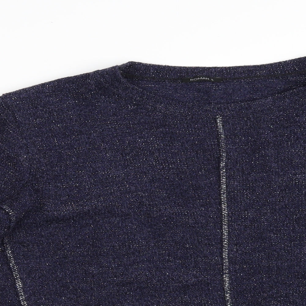 Roman Womens Blue Round Neck  Polyester Pullover Jumper Size L   - Cropped
