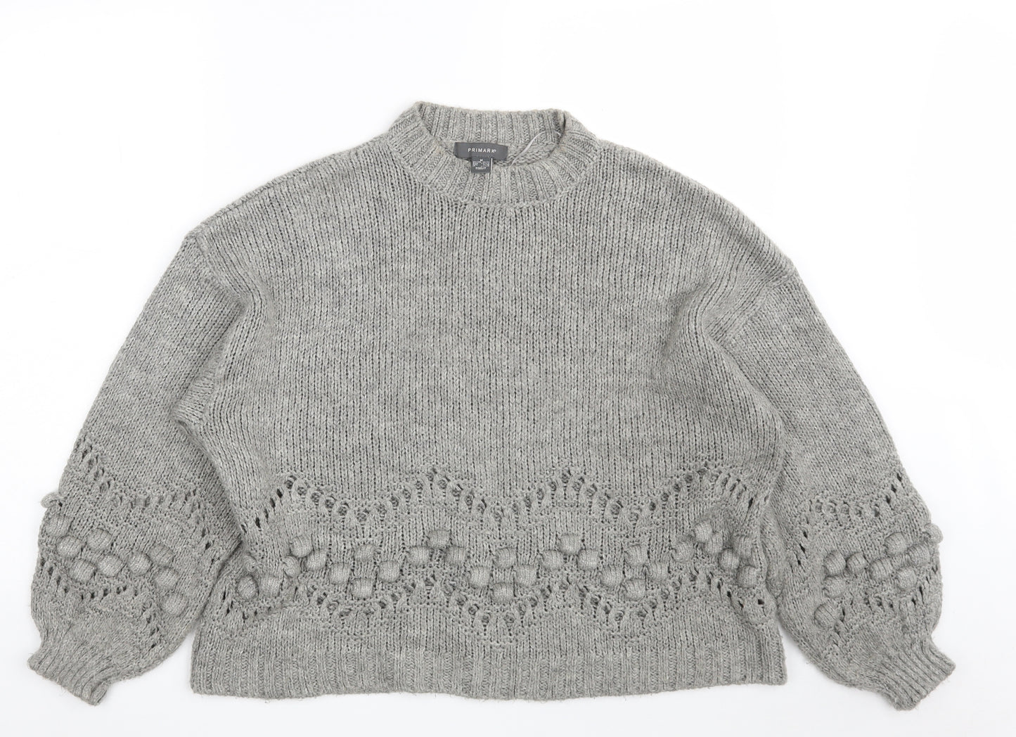 Primark Womens Grey Round Neck  Acrylic Pullover Jumper Size 12   - Size 12-14