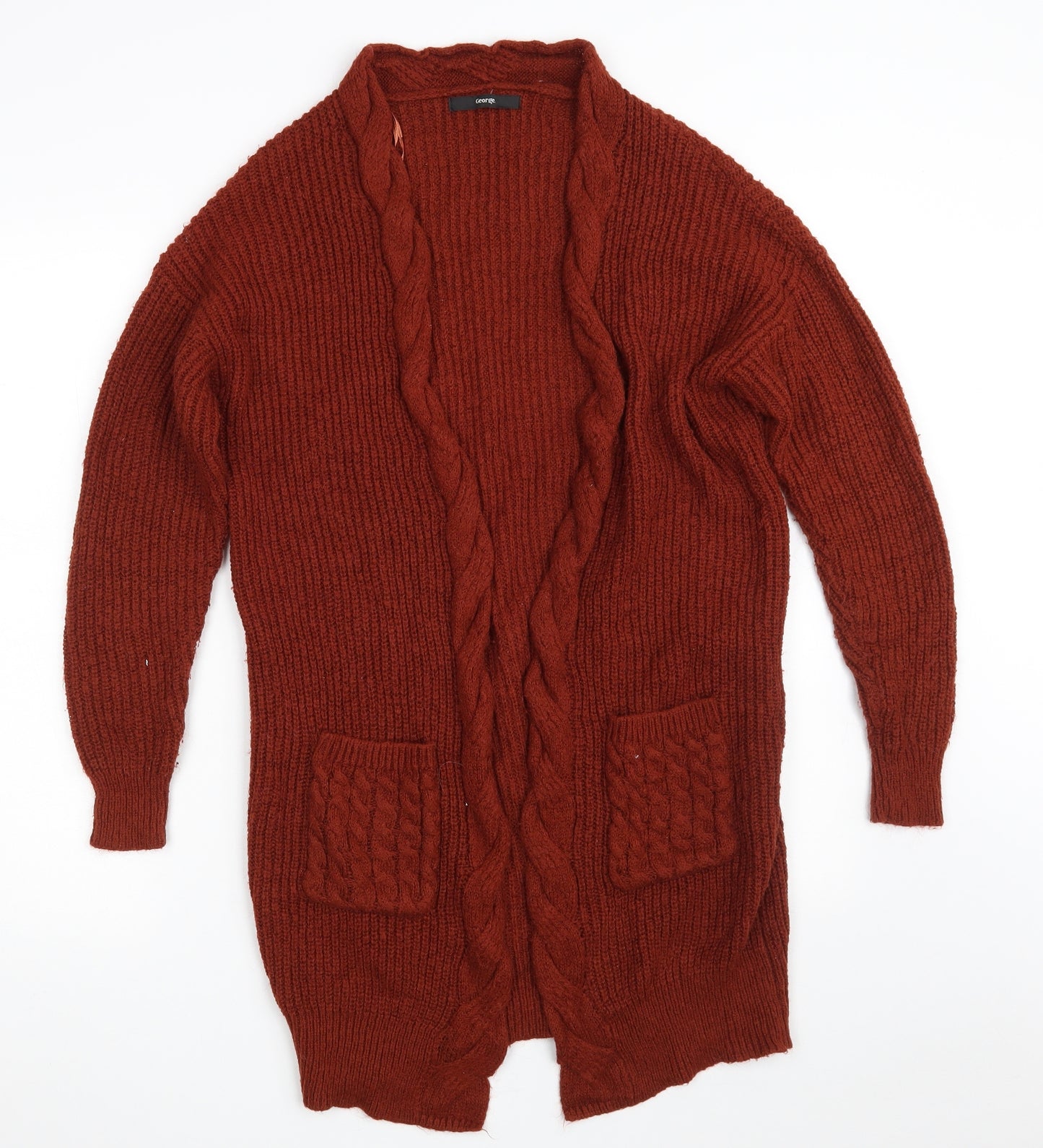 George Womens Brown V-Neck  Acrylic Cardigan Jumper Size 8   - Size 8-10