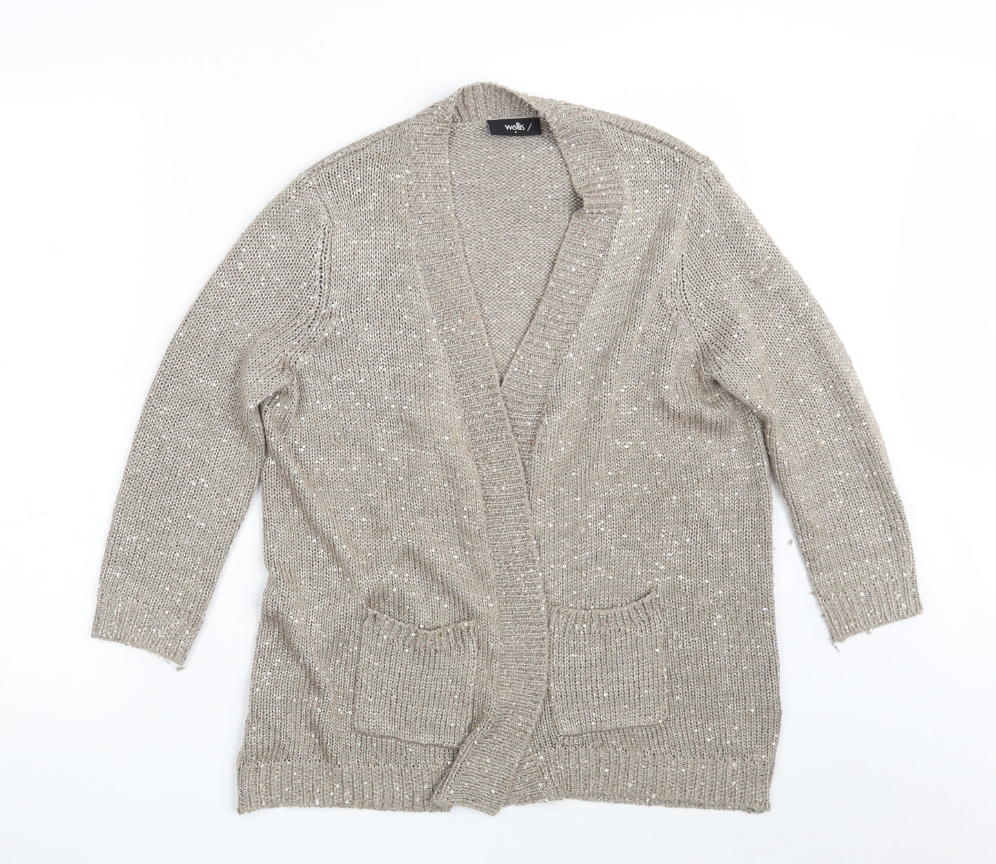 Wallis Womens Silver V-Neck  Acrylic Cardigan Jumper Size S
