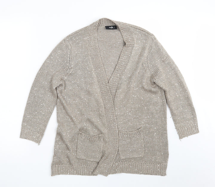 Wallis Womens Silver V-Neck  Acrylic Cardigan Jumper Size S