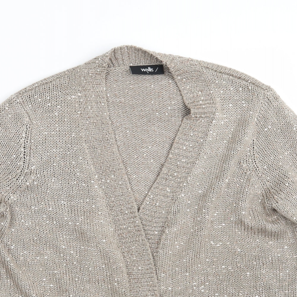 Wallis Womens Silver V-Neck  Acrylic Cardigan Jumper Size S