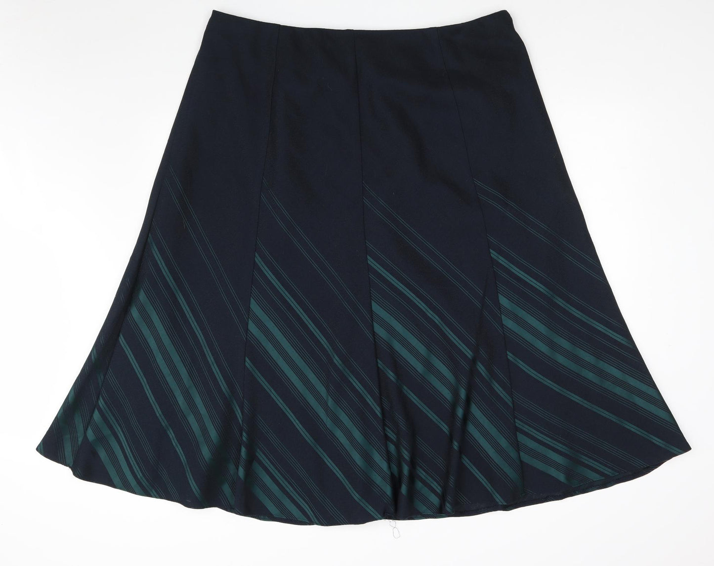 Marks and Spencer Womens Black Striped Polyester A-Line Skirt Size 22