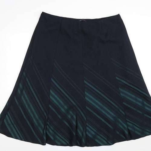 Marks and Spencer Womens Black Striped Polyester A-Line Skirt Size 22