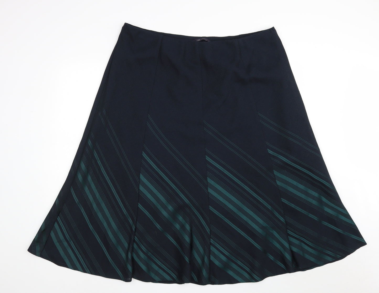 Marks and Spencer Womens Black Striped Polyester A-Line Skirt Size 22