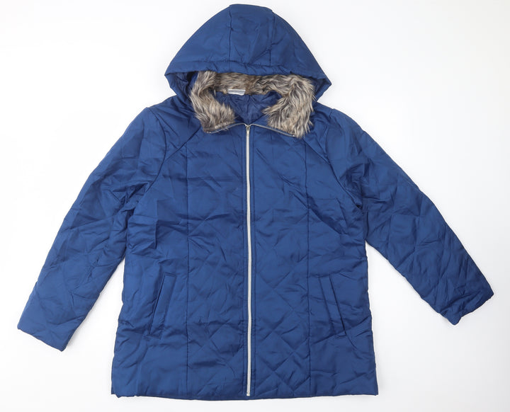 Anne De Lancay Womens Blue Quilted Jacket Size M Zip