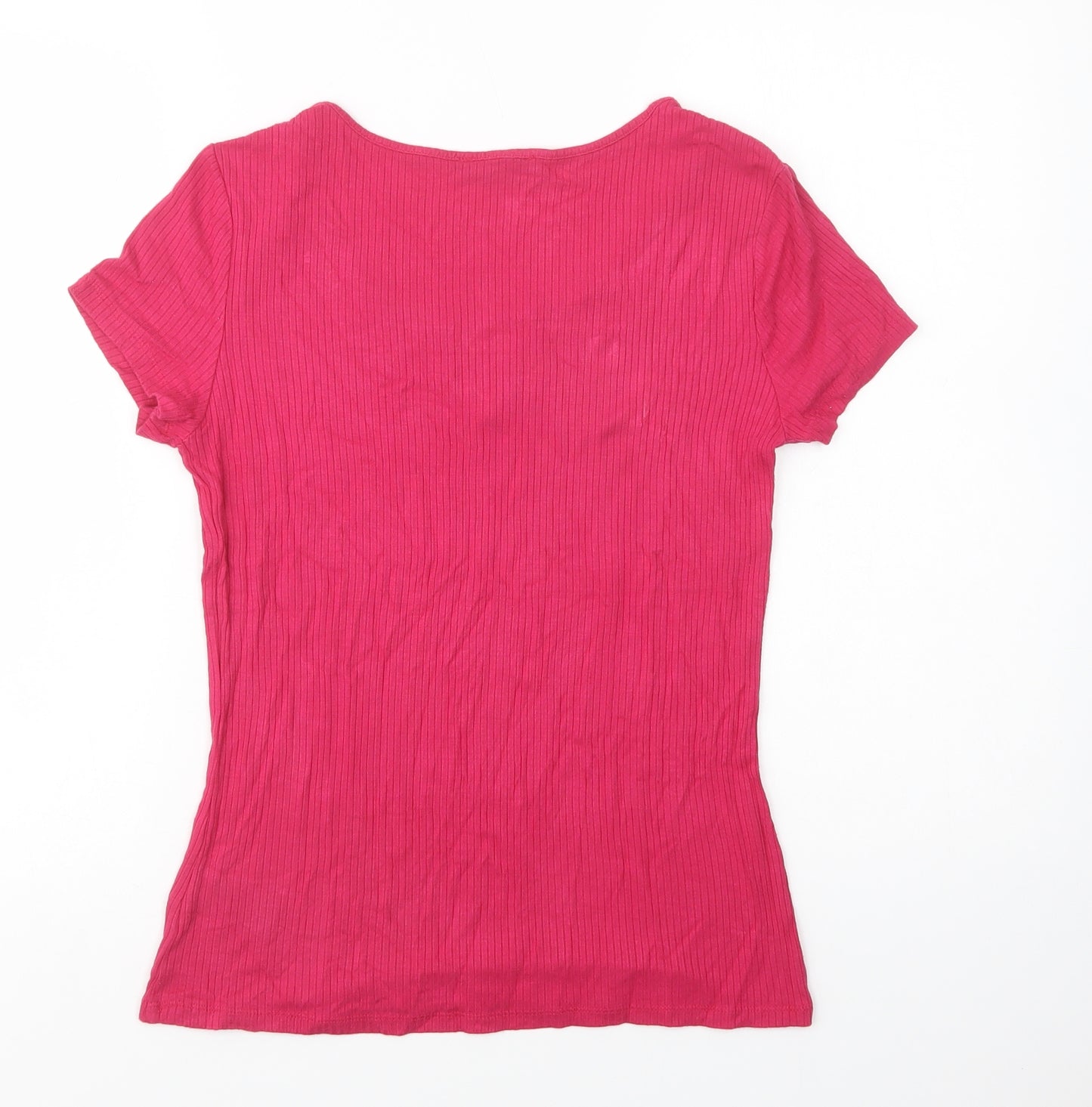 Marks and Spencer Womens Pink  Viscose Basic T-Shirt Size 12 V-Neck
