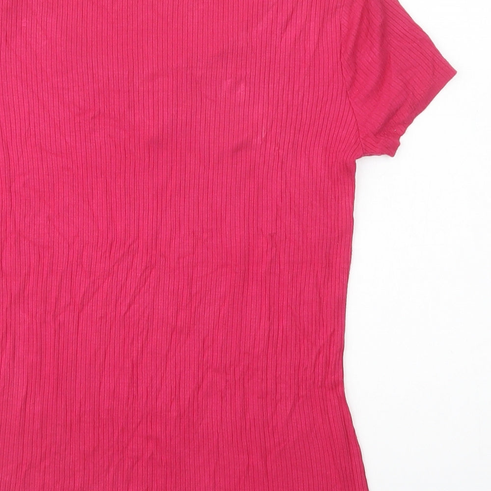 Marks and Spencer Womens Pink  Viscose Basic T-Shirt Size 12 V-Neck