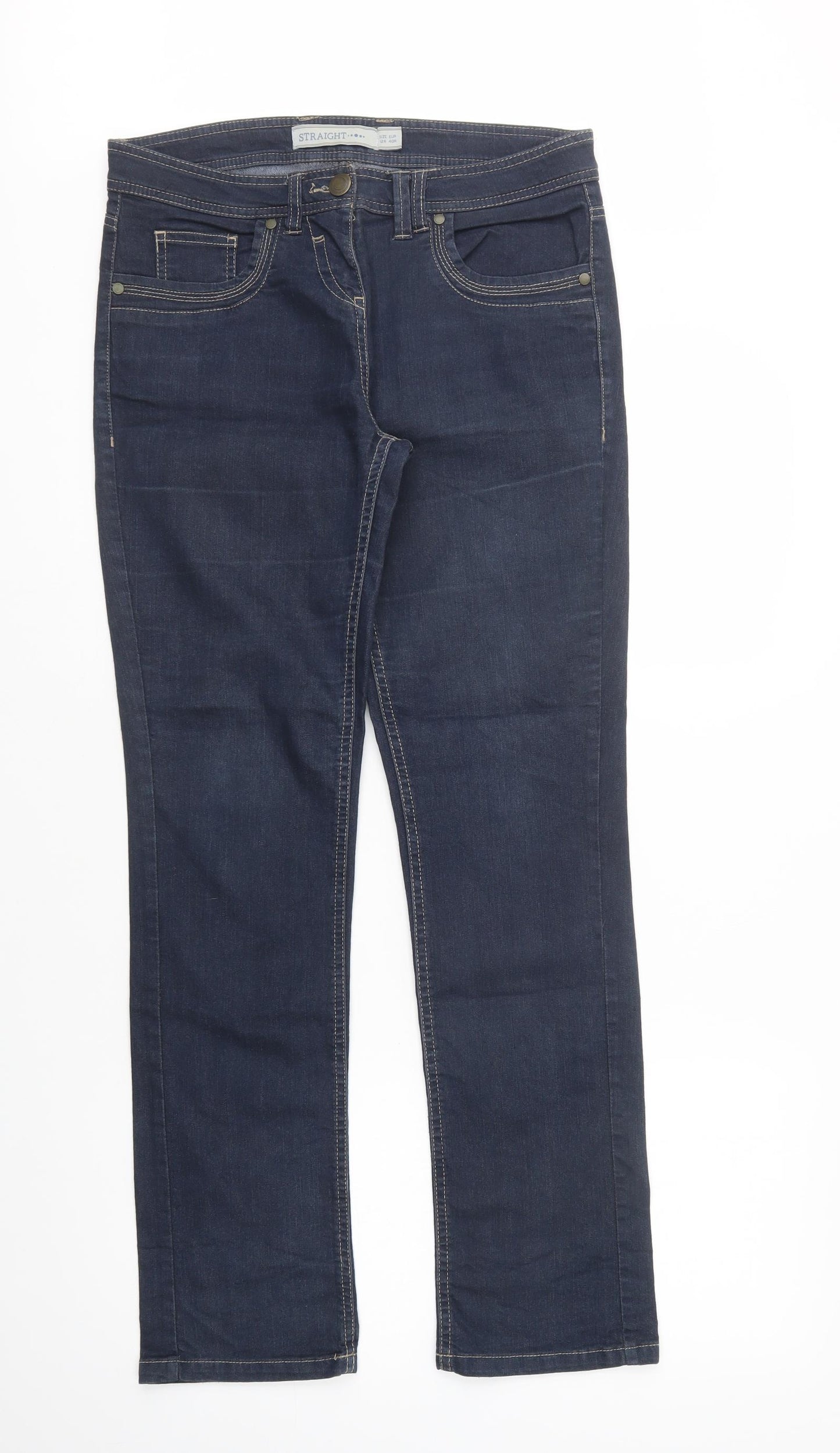 Dunnes Stores Womens Blue  Cotton Straight Jeans Size 12 L32 in Regular Button