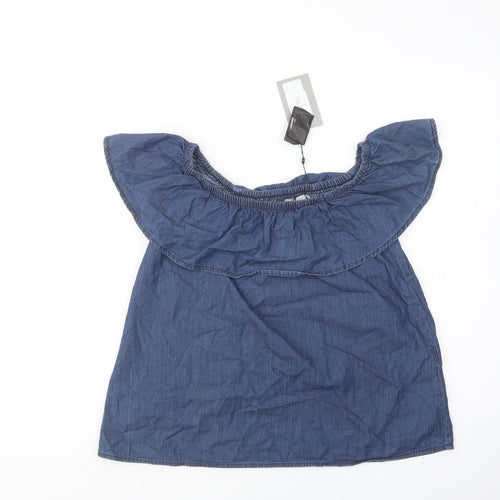 VERO MODA Womens Blue  Cotton Basic Blouse Size M Off the Shoulder