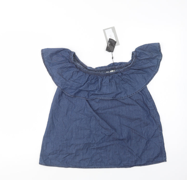 VERO MODA Womens Blue  Cotton Basic Blouse Size M Off the Shoulder