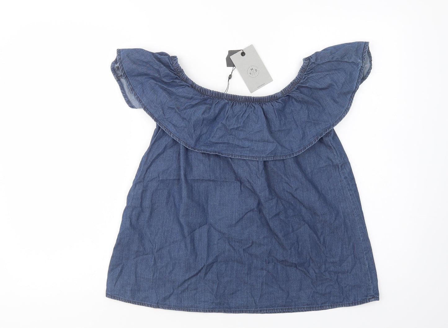 VERO MODA Womens Blue  Cotton Basic Blouse Size M Off the Shoulder