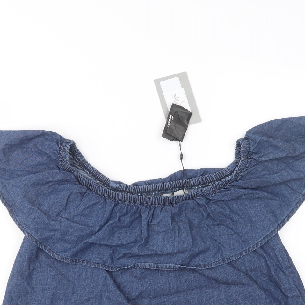 VERO MODA Womens Blue  Cotton Basic Blouse Size M Off the Shoulder