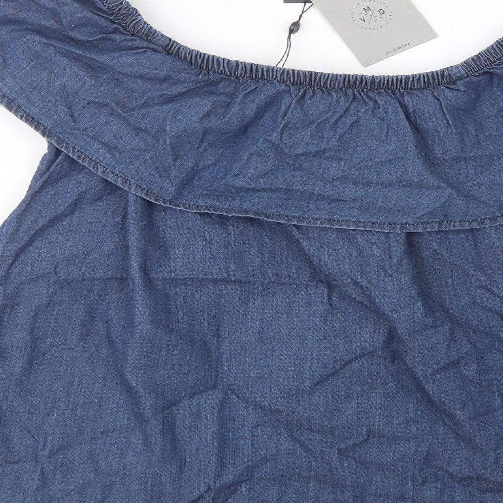 VERO MODA Womens Blue  Cotton Basic Blouse Size M Off the Shoulder