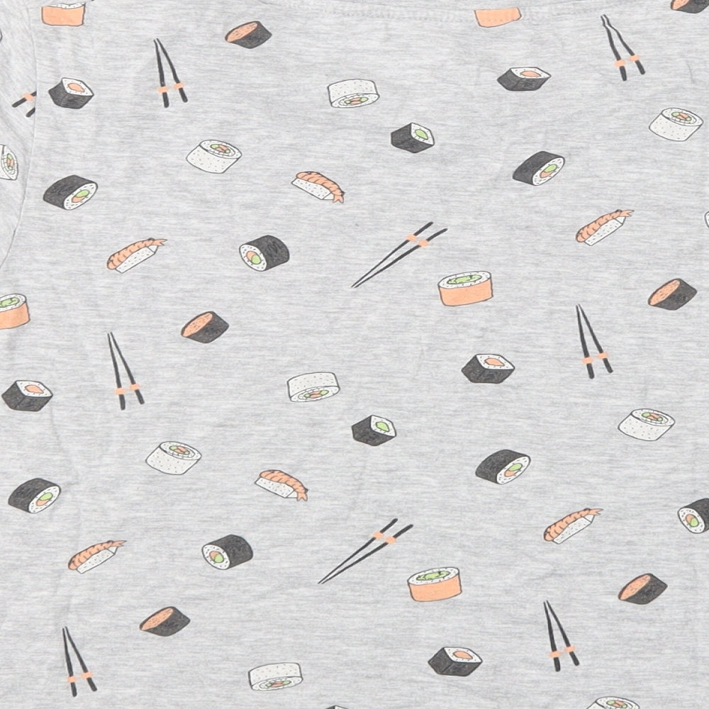Primark Womens Grey Geometric Cotton Basic T-Shirt Size M Crew Neck - Sushi