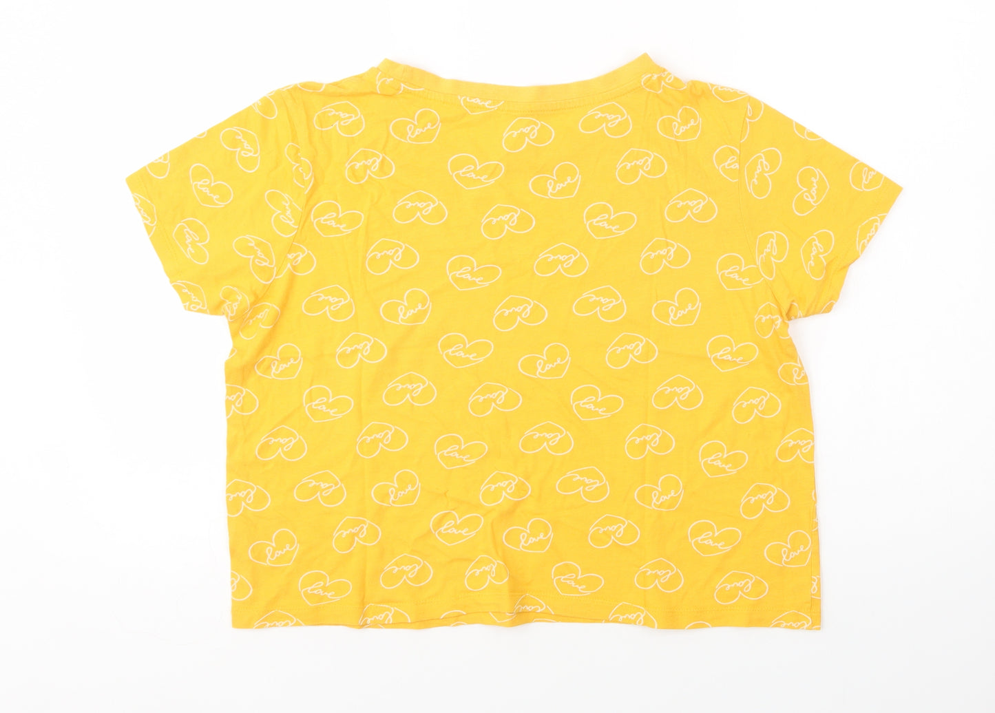 Primark Womens Yellow Geometric Cotton Basic T-Shirt Size M Crew Neck - Love