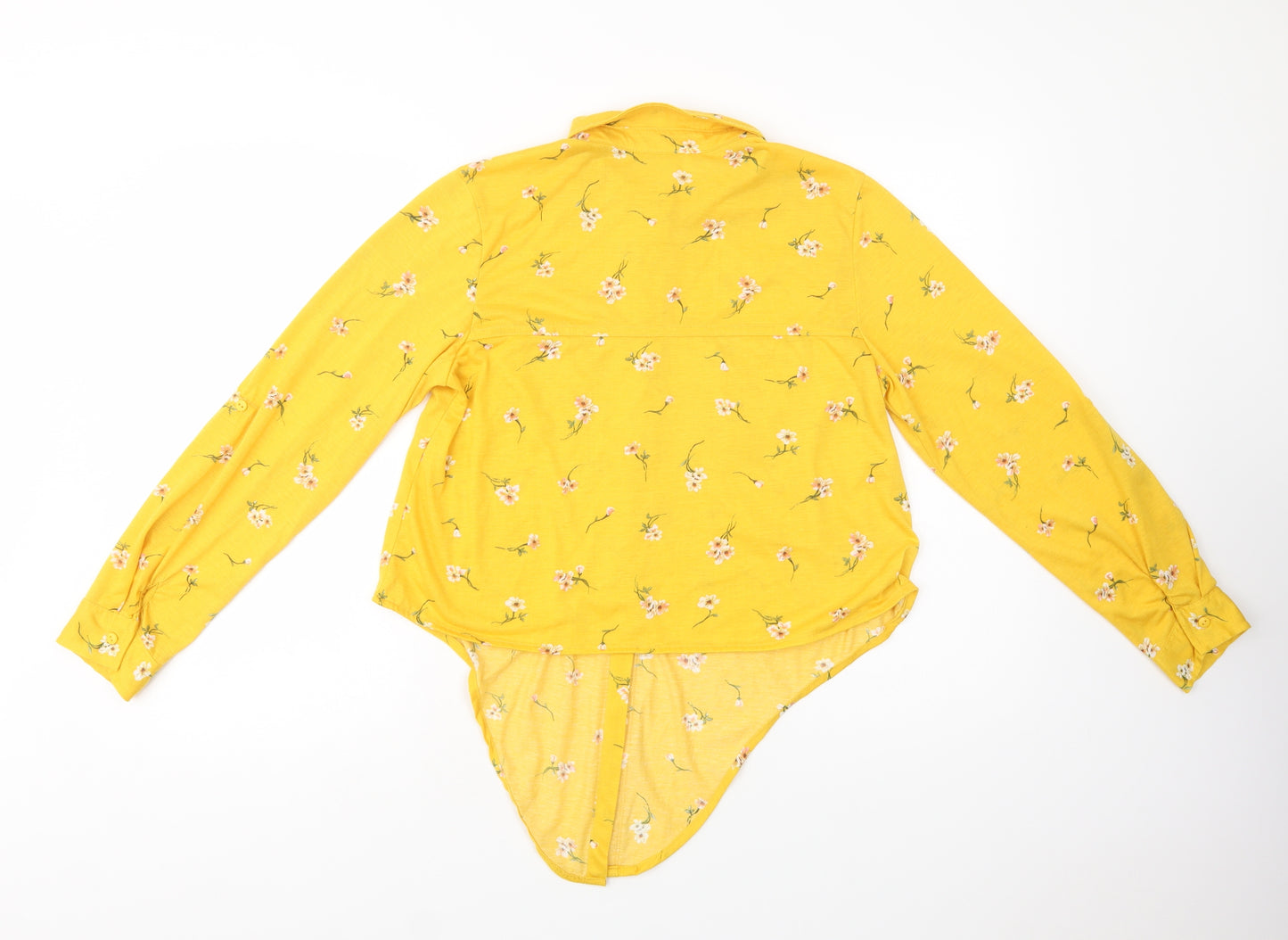 Passport Womens Yellow Floral Polyester Camisole Button-Up Size L Collared