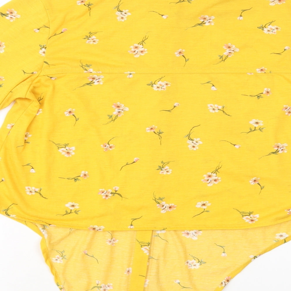 Passport Womens Yellow Floral Polyester Camisole Button-Up Size L Collared
