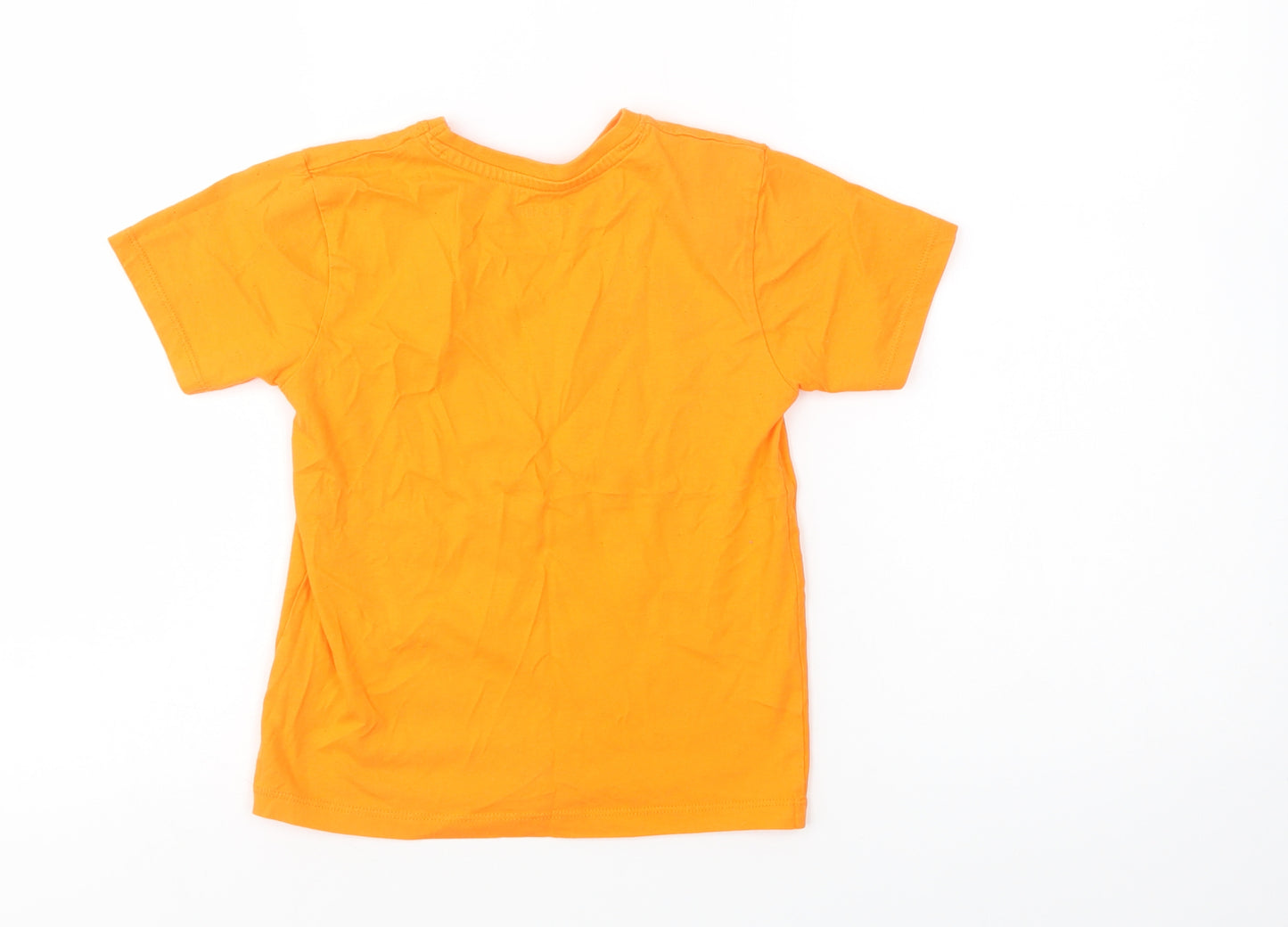 Jeff & Co Girls Orange  Cotton Basic T-Shirt Size 4-5 Years Crew Neck Pullover - Smile