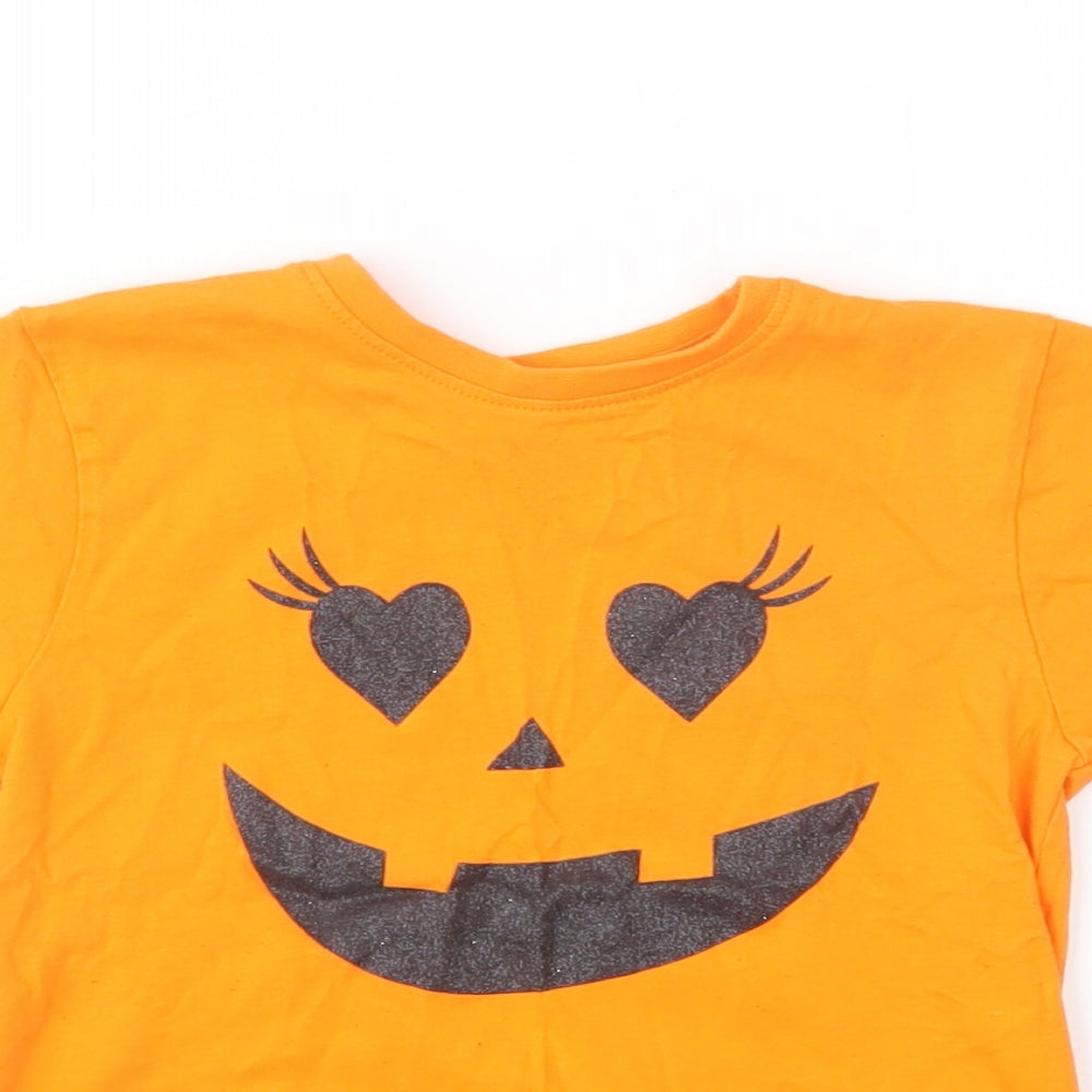 Jeff & Co Girls Orange  Cotton Basic T-Shirt Size 4-5 Years Crew Neck Pullover - Smile