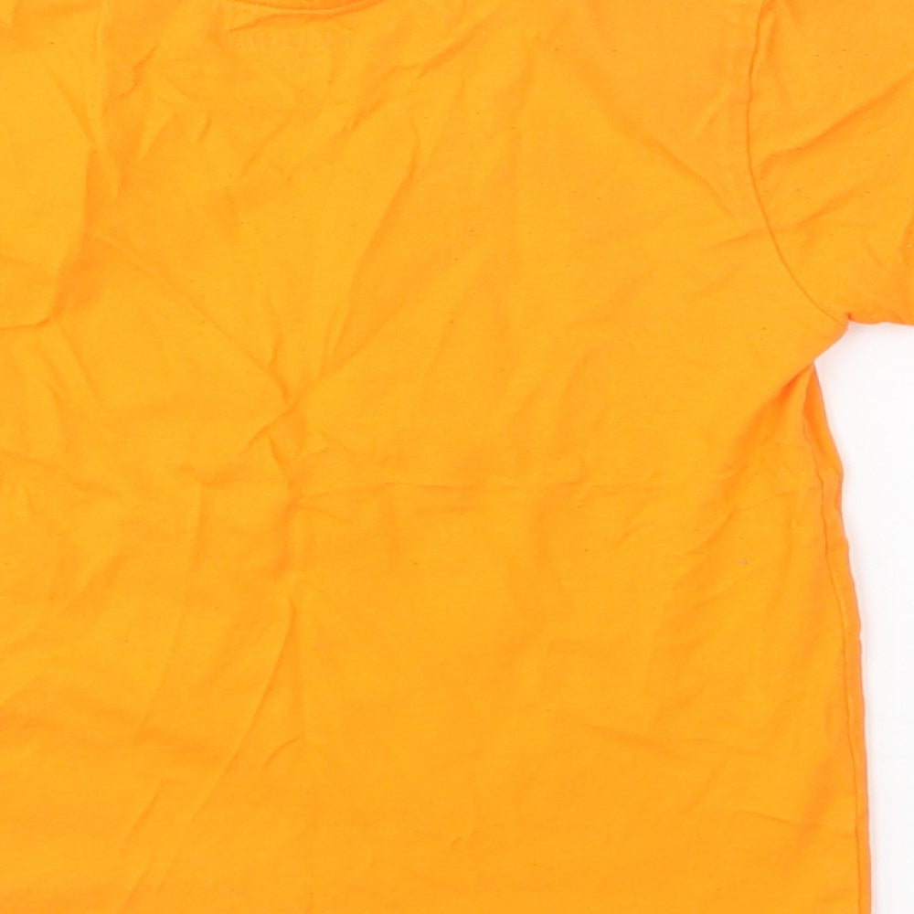 Jeff & Co Girls Orange  Cotton Basic T-Shirt Size 4-5 Years Crew Neck Pullover - Smile