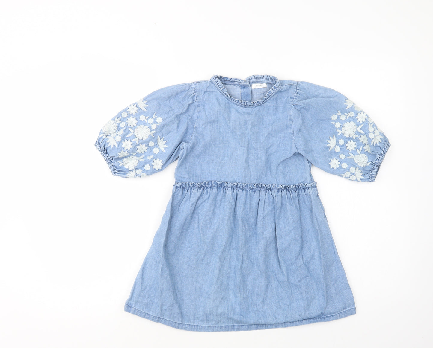 NEXT Girls Blue  Cotton A-Line  Size 4-5 Years  Crew Neck Button
