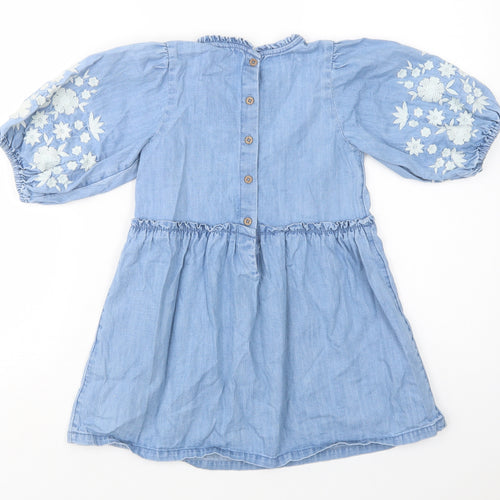 NEXT Girls Blue  Cotton A-Line  Size 4-5 Years  Crew Neck Button
