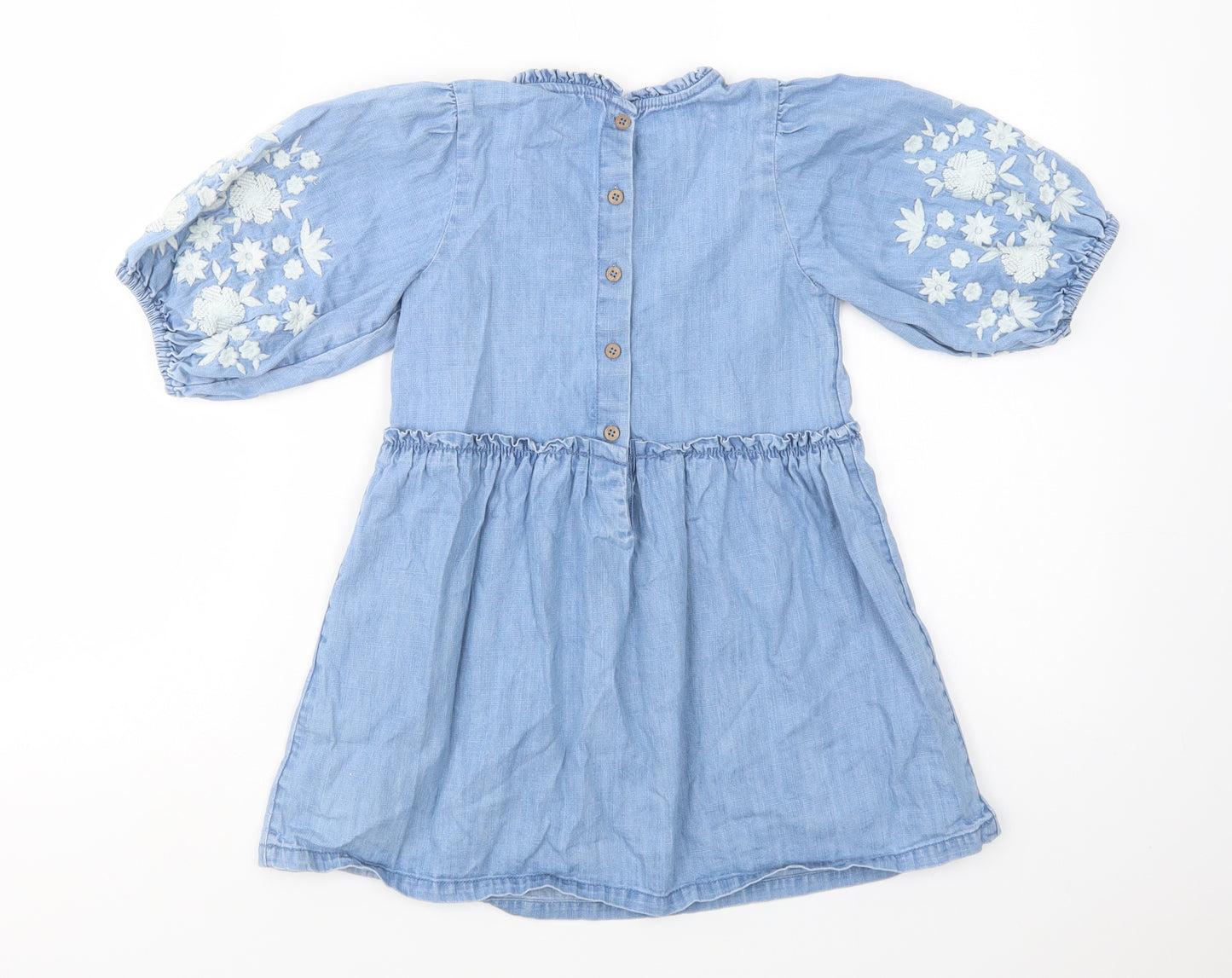 NEXT Girls Blue  Cotton A-Line  Size 4-5 Years  Crew Neck Button